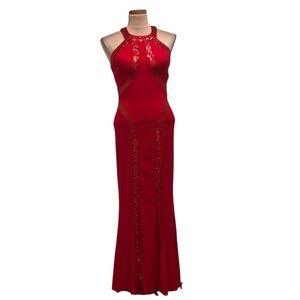 Faviana Maxi Dress Size 4 Red Sequin